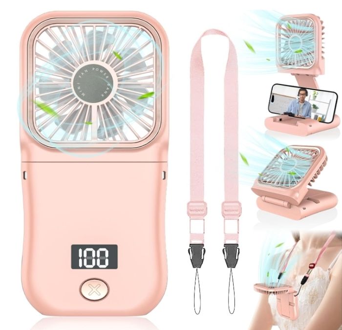 Affichage Led Numérique Ventilateur Main USB Portable - 5 Vitesses - Affichage LED - Base Incluse - Pour Bureau, Voyages, Extérieur Ventilateur Poche Numérique