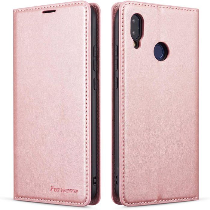 Étui Portefeuille Pour Huawei P20 - Protection Flip Avec Emplacements Cartes - Couleur Noir Similicuir