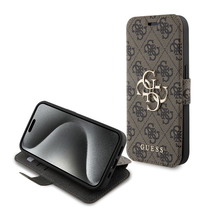 Coque pour iPhone 15 Pro Guess Book 4G GUBKP15L4GMGBR