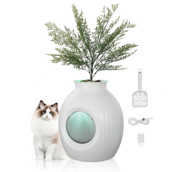 Meilleurs prix pour Bac à Litière Caché pour Chat avec Plante Artificielle et Pelle-VEVOR-Système Intelligent Contrôle des Odeurs Grande Entrée 240 mm
