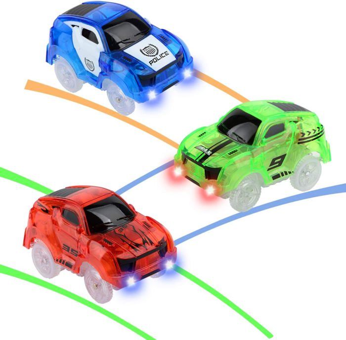 3 Voitures Lumineuses Pour Circuit - Compatibles Magic Tracks - LED Clignotantes, Piles AA Non Incluses