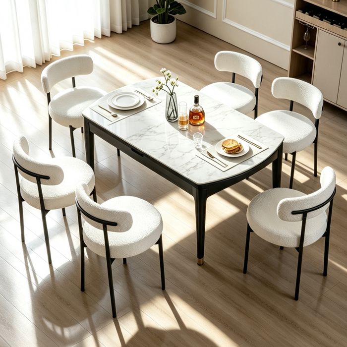 DYHOME Chaise-Lot de 6 Chaises -Chaise de Salle à Manger-Design Modern-Chaise Métallique-Revêtement Rembourré-Blanc