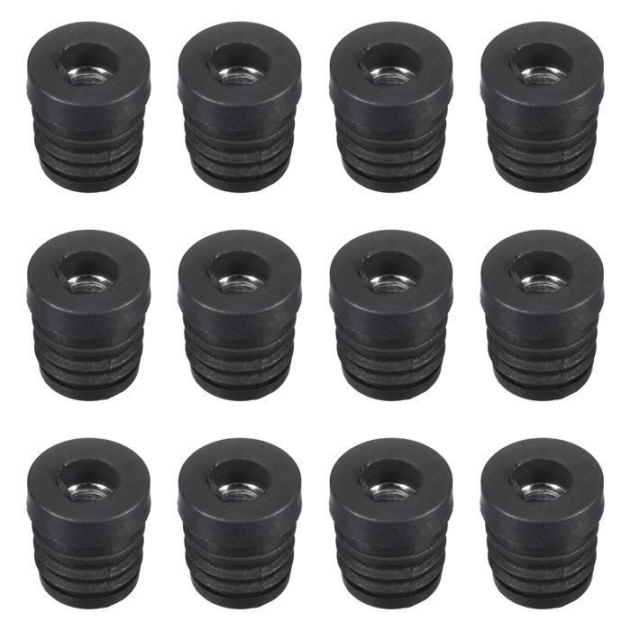 Patins pour meubles SOURCING MAP 12pcs pour 19mm OD Rond Tube avec M8 Fil Noir Plastique Bouchon Roulette Insert Chaise Embouts