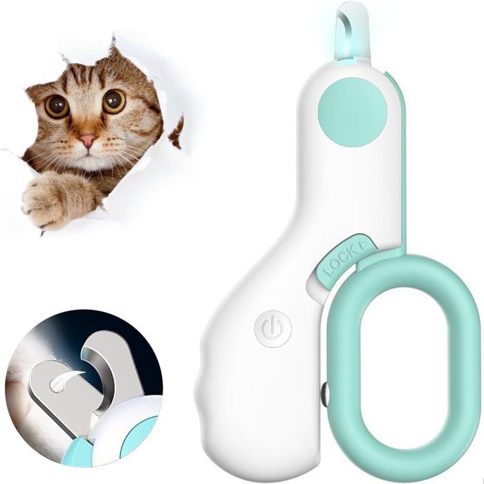 Coupe-griffes pour chat - avec lumière LED - avec protection de sécurité pour chats et petits chiens - Rose