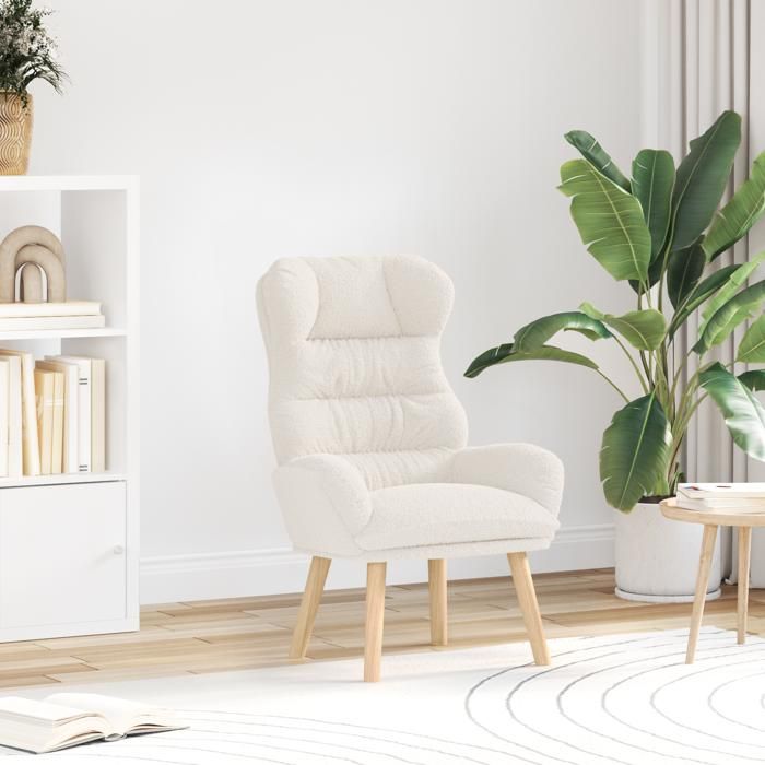 Moderne Chaise relaxante Fauteuil Club 1 Placeen tissu crème ressemblant à de la laine bouclée - Fauteuil Tv @FR(765761)