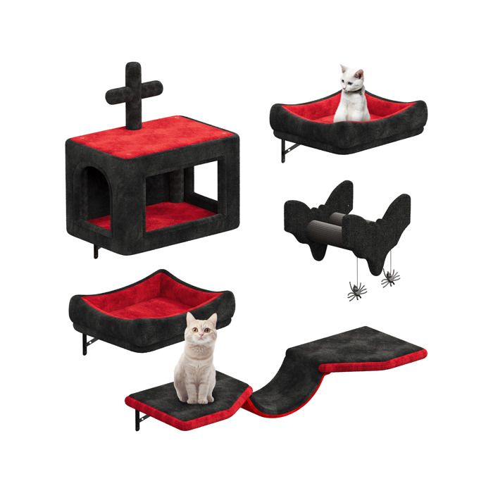 Meilleurs prix pour Balconera Lot 5 Pcs Mur escalade Chat Gothique Flanelle - Maison Lit Hamac Colonne Sisal Araignée Dormir Jouer