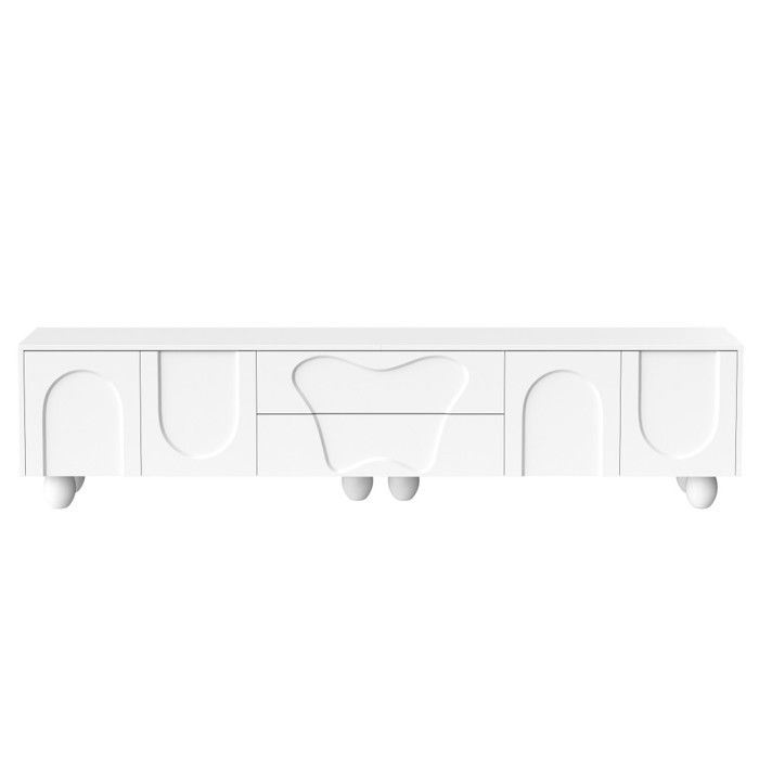 Meuble TV blanc 180 cm pieds bois - Design minimaliste élégant avec rangement spacieux et flexible pour salon Meuble TV blanc 180 cm pieds bois - Design minimaliste élégant avec rangement spacieux et flexible pour salon