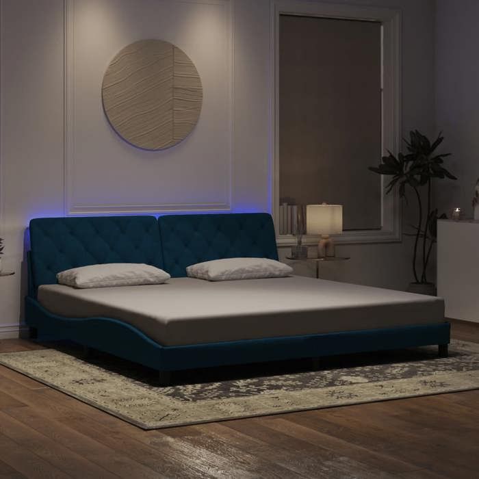 CHIC Lit adulte2 places - 200x200 cm Structure/Cadre de lit et lumières LED bleu 200x200 cm velours #Sara33329
