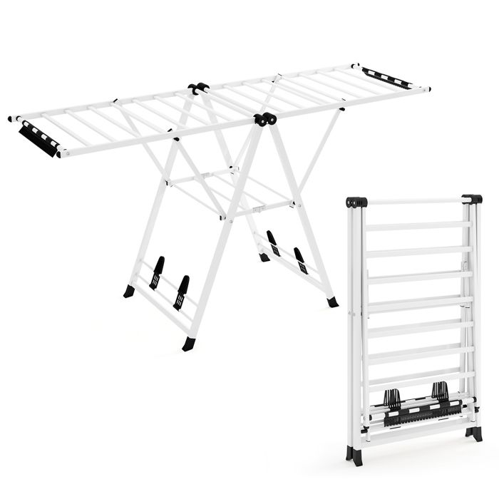 GIANTEX Séchoir/Étendoir à Linge Pliable à 2 Niveaux-Ailes Réglables en Hauteur-20 Barres de Séchage-28 Pinces-Cadre en Métal-Blanc GIANTEX Séchoir/Étendoir à Linge Pliable à 2 Niveaux-Ailes Réglables en Hauteur-20 Barres de Séchage-28 Pinces-Cadre en Métal-Blanc