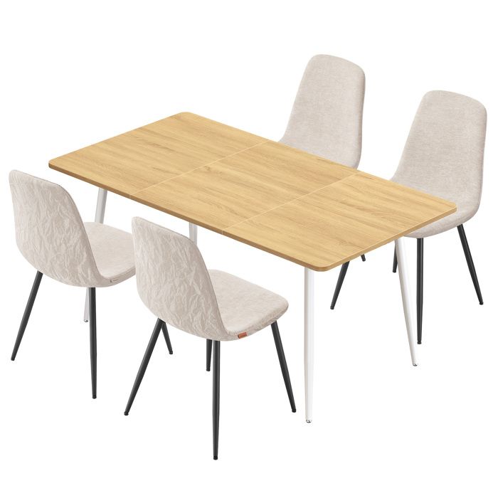 Ensemble Salle à Manger - Doré Chêne & Blanc Crème - 4 Chaises - Montage Rapide - Pieds Réglables Ensemble Salle à Manger - Doré Chêne & Blanc Crème - 4 Chaises - Montage Rapide - Pieds Réglables
