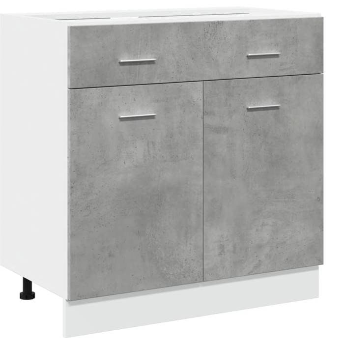 (Promotion octo)Meuble bas de rangement cuisine - Armoire à tiroirs Lyon Gris béton 80 x 46 x 81 5 cm Bois dingénierie 965077