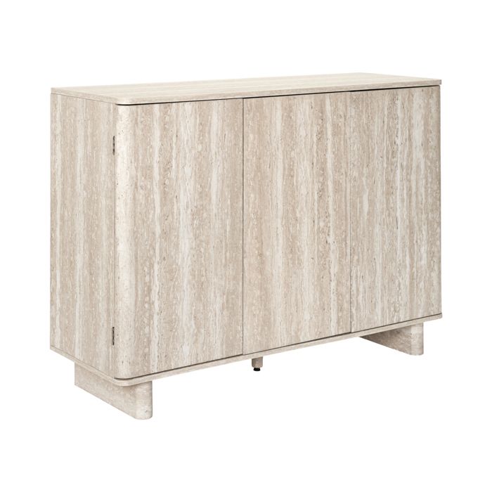Buffet - HOME DECO FACTORY - Pietra - 3 Portes - Effet Pierre - Blanc et Beige
