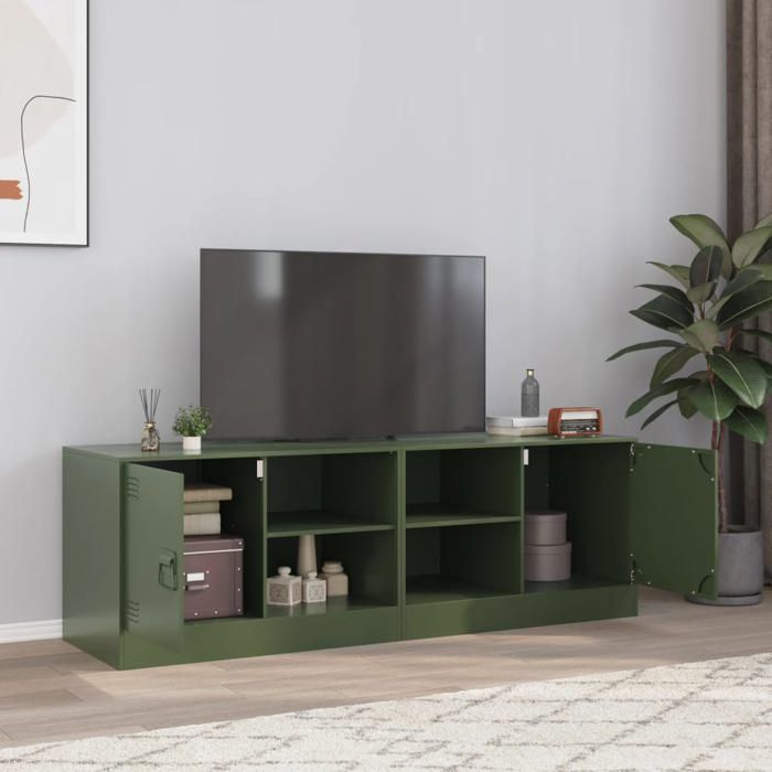 Meuble TV mural - VIDAXL - Vert olive - 67x39x44 cm - Acier laminé à froid - Capacité 160 kg - 2 étagères