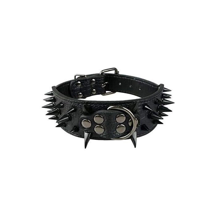Meilleurs prix pour Collier Chien Cuir Rembourré Pointu Clouté Anti-Morsure Taille M 5cm Largeur Noir