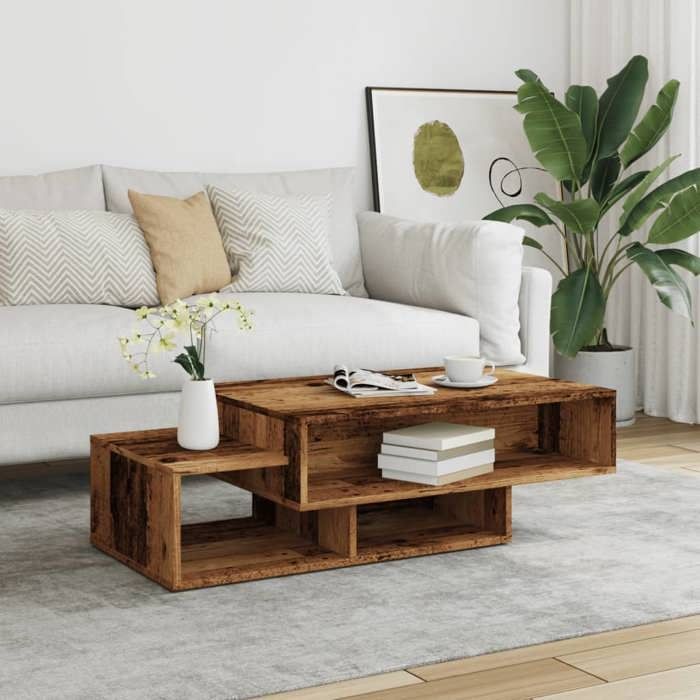 Table basse design moderne - vidaxl - 105x55x32 cm - Vieux bois - Bois dingénierie - 3 compartiments - Montage requis