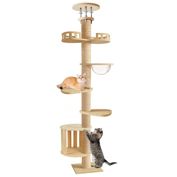Comparer les prix de Arbre à Chat Géant - FIANAO - Structure Stable jusqu’au Plafond 310cm - 6 Couches Modulables - Perchoir Transparent et Poteaux