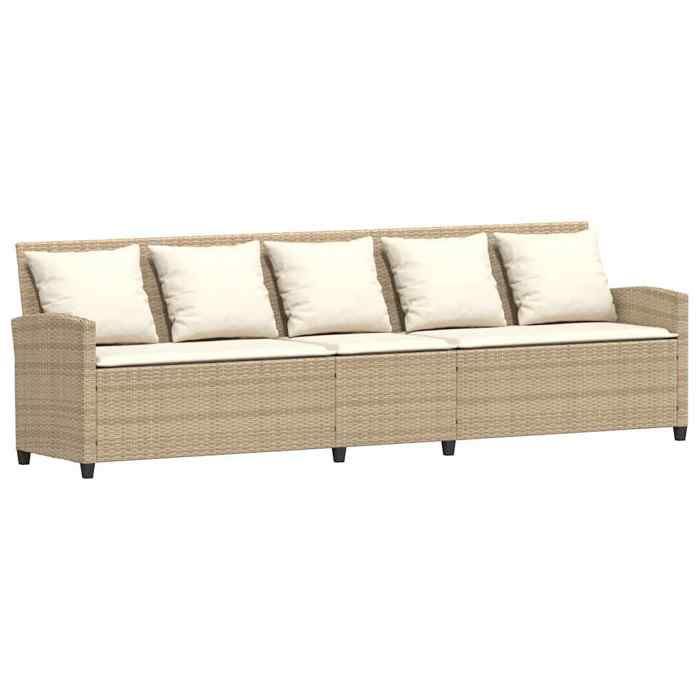 Canapé de jardin 5 places - BURKE - Résine tressée - Beige - 280x685x875 cm - Coussins amovibles et lavables
