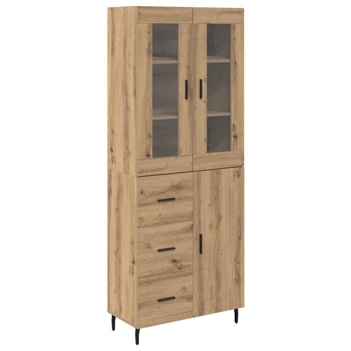 Buffet haut moderne - vidaXL - Chêne artisanal - 695x34x180 cm - Bois aggloméré et verre - 3 portes - Tiroir intégré