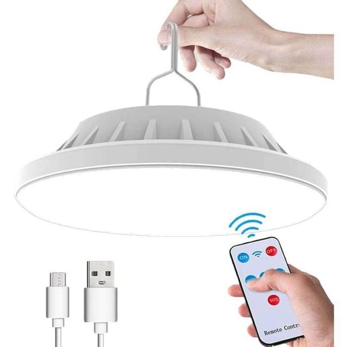 Lampe de camping solaire LED - ULISEM - Rechargeable USB - Télécommande - 5 modes lumière - IPX6 étanche