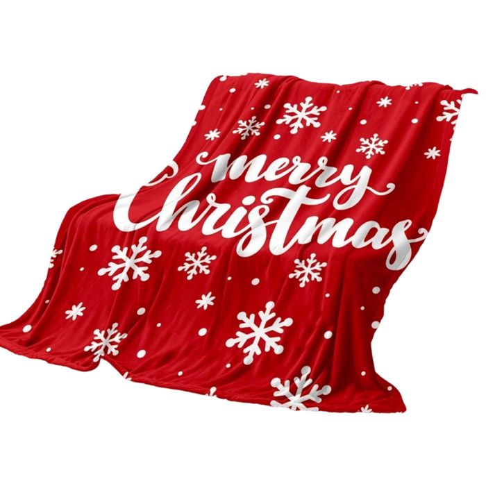 Plaid Noël flanelle rouge flocons blancs doux moelleux canapé/chambre/fauteuil