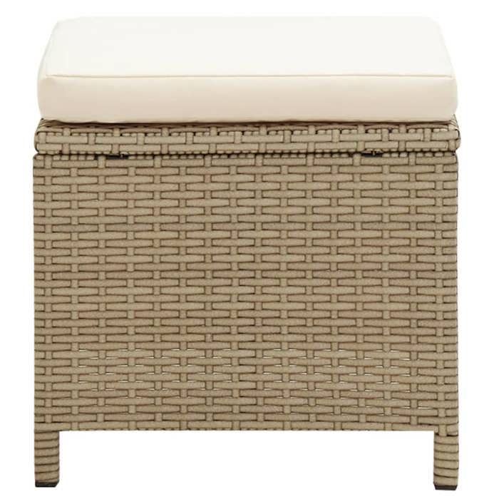 Beige Meuble dextérieur/Chaise à Manger - SARAZYJ - Tabourets de jardin - lot de 2 avec coussins - résine tressée Beige 41x41x35cm