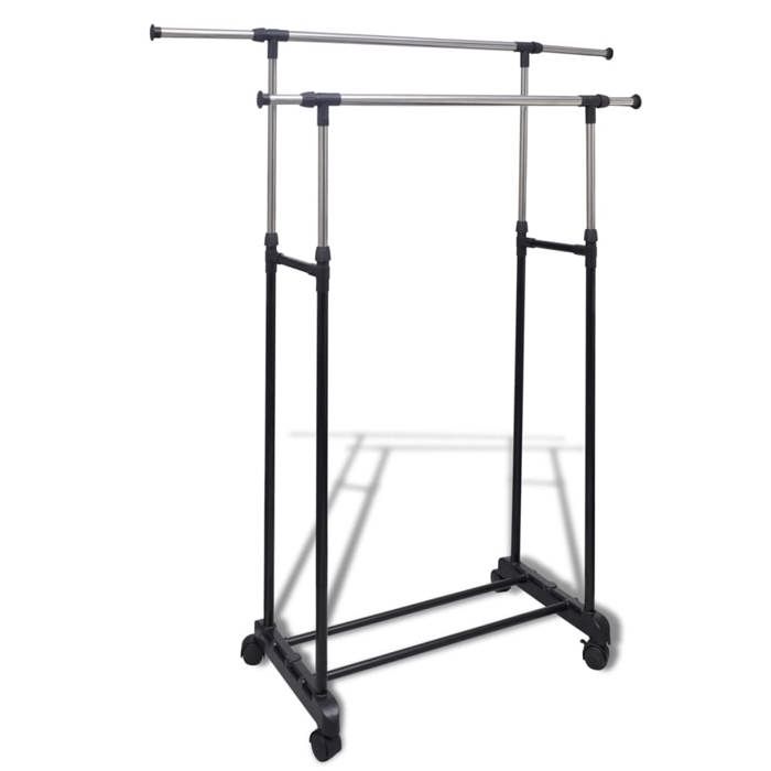 Solde 2026Support vestes chapeaux Noir - Port-manteau réglable 4 roulettes 2 rails daccrochage 2.86 Kg 48563731