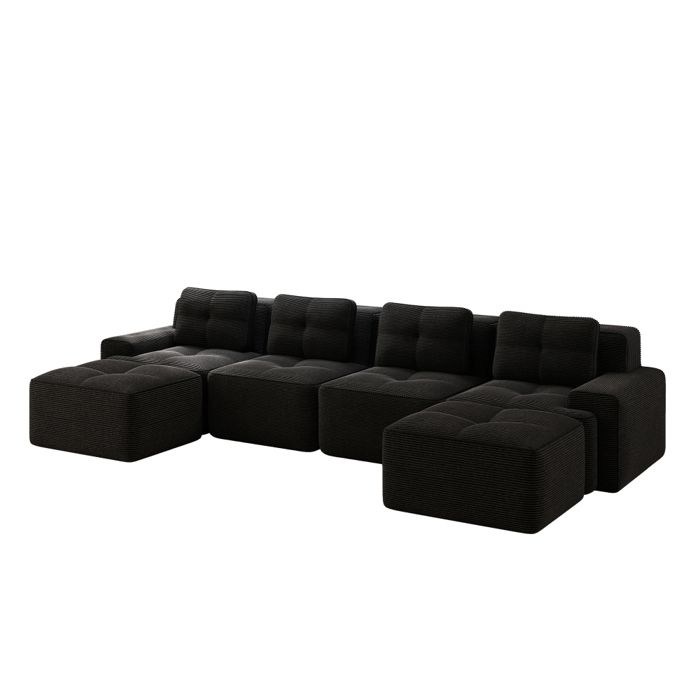 Canapé Compressé dangle modulable -Canapé lit convertible en forme de U 4 places pour salon avec siège profondnoir