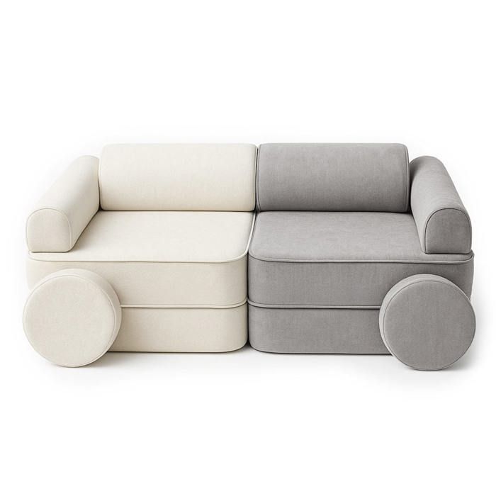 Canapé enfant modulable 8 éléments beige gris – canapé ludique pour enfant