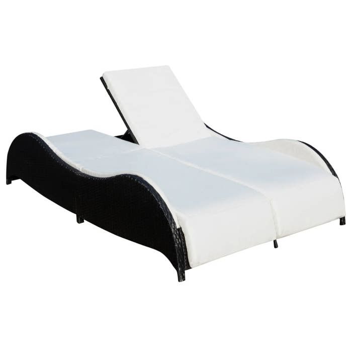 54687& CHIC Chaise longue double Bains de soleil lit de jour dextérieuravec coussin - résine tressée Noir - 200x132x45 cm