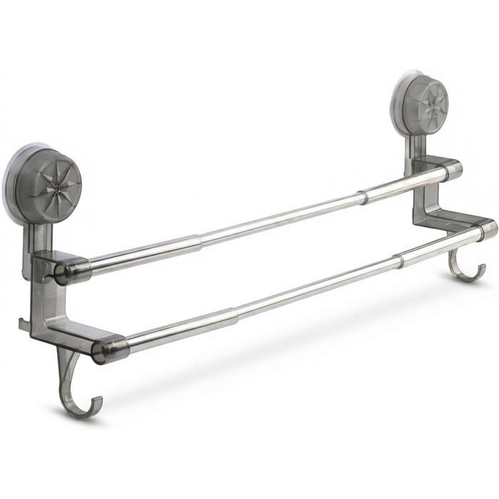 Porte-Serviettes Double Extensible En Acier Inoxydable Gris Barre De Serviette Télescopique 30-60Cm Pour Salle De Bain Et Cu[BI69]