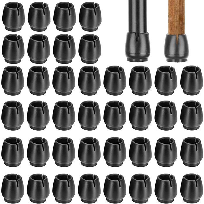 Lot de 40 capuchons de protection ronds en caoutchouc pour pieds de chaise - Protection du sol - Noir - 12 à 16 mm