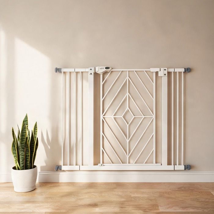 Barrière de sécurité pour chien en acier blanc réglable 74-100 cm avec porte automatique