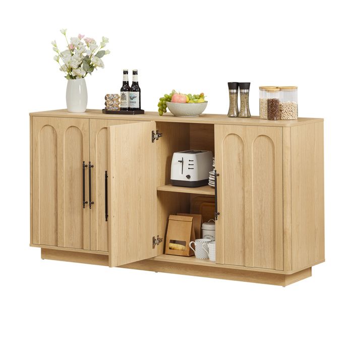Enfilade 160 cm effet bois 4 portes fermeture douce dispositif anti-basculement meuble de rangement