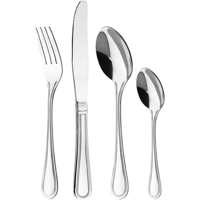 Ensemble De Couverts De Table De 16 PiècesEn Acier InoxydableFinition Miroir.Un Service De Table Aux Lignes Classiques Et Simple