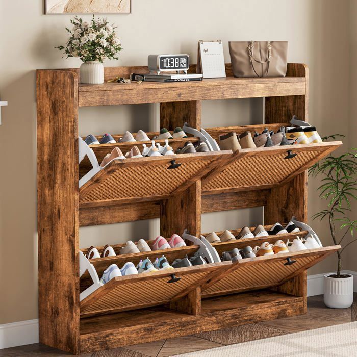 Meuble chaussures - Armoire Rangement Grande Capacité 26-32 Paires - Meuble d Entrée Couloir - Marron