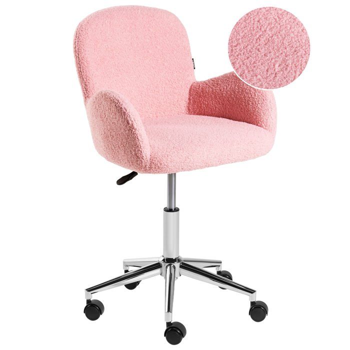 Chaise de bureau PRIDDY Bouclé Rose
