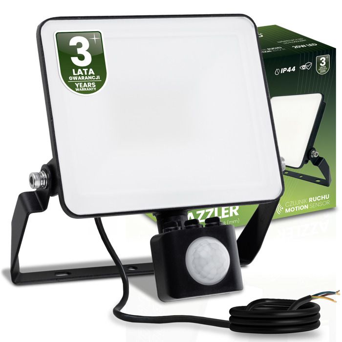 Projecteur LED AZZLER 20W 2400lm 4000K IP44 Halogène Extérieur Lampe avec Détecteur de Mouvement Noir LUMILED
