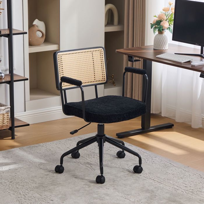 Chaise de bureau - WESTYLE - Rotin vintage - Pivotante 360° - Réglable en hauteur - À roulettes