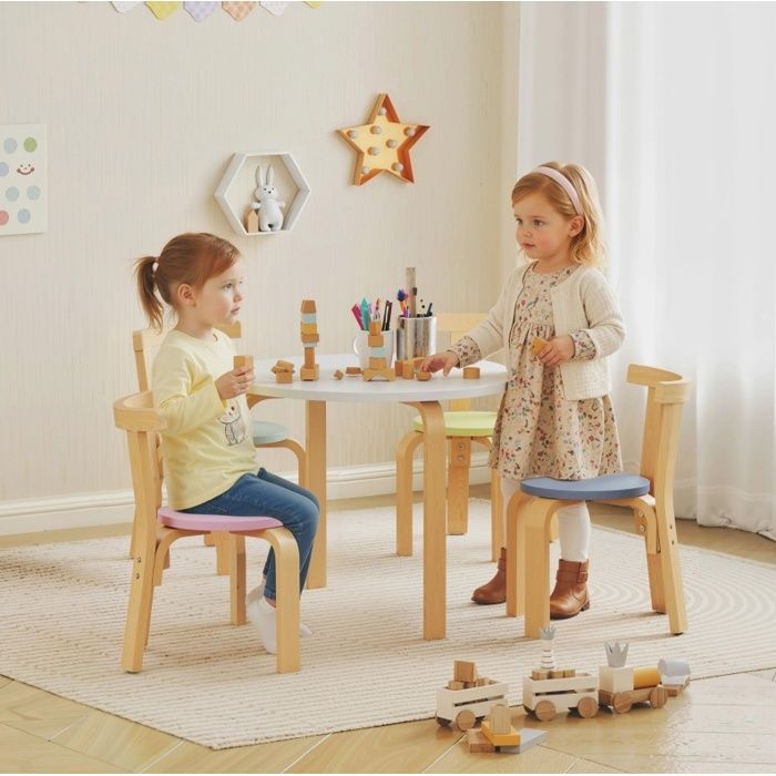 Ensemble table et chaises enfant – lot de 5 en bois – multicolore – 3 à 8 ans