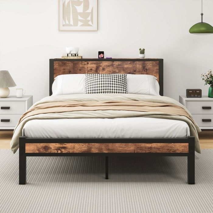 Luscriate - Lit métal 140x200cm Cadre de lit robuste Rangement silencieux 220kg marron