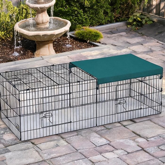 Enclos pour petits animaux 185x75x50 cm en acier avec toit ombragé 5 ouvertures pratiques intérieur/extérieur