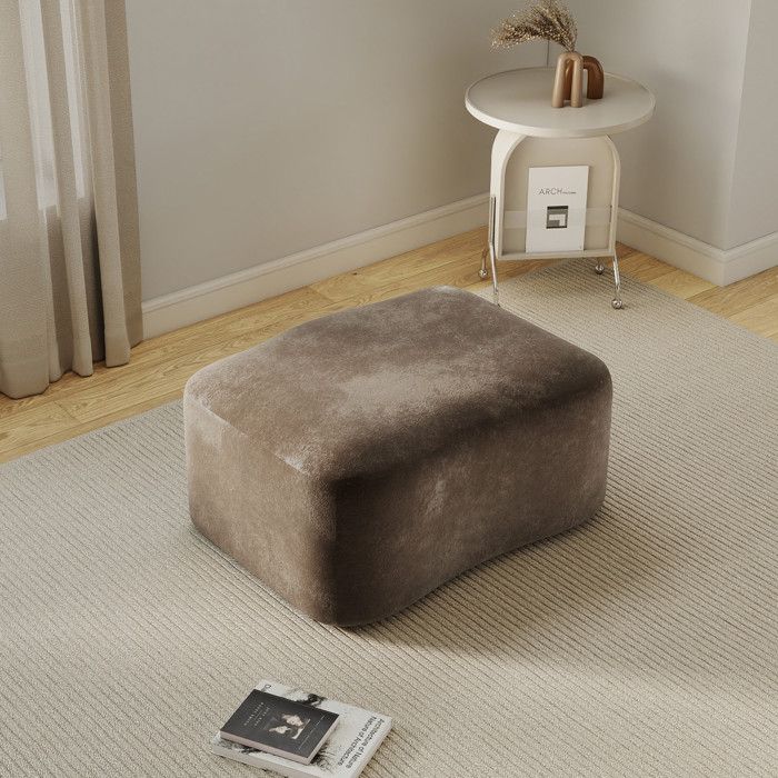 Pouf Repose-Pieds Salon - 96x69x45 cm - Ottoman Velours Doux Mousse Haute Densité 32D Sans Montage pour Canapé - Brun