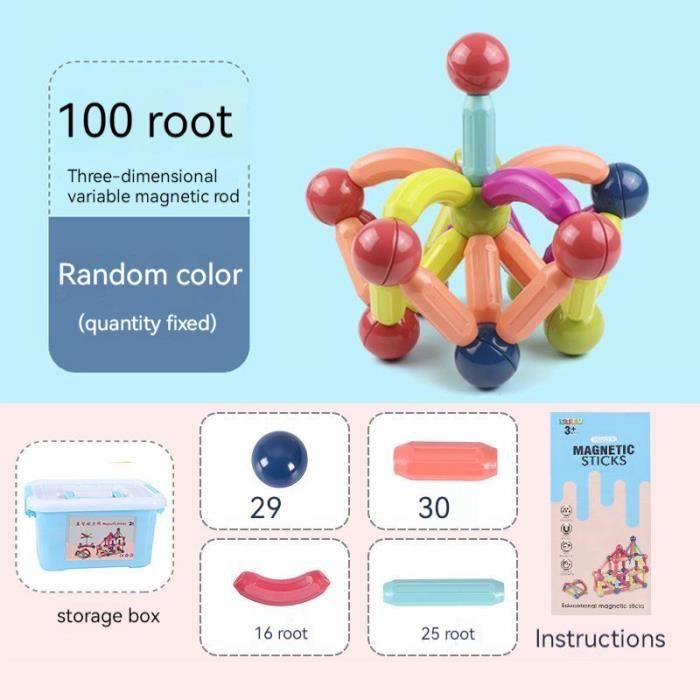 Wonder Toys 100 Pièces Blocs Magnétiques Classiques - Jouets Construction Pour Enfants Dès 3 Ans - Idéal Anniversaire