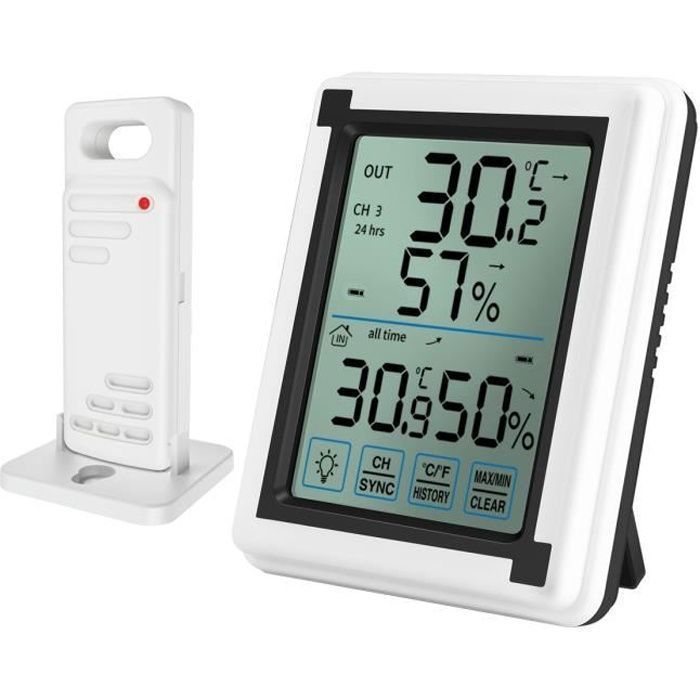 ORIA Thermomètre Hygromètre avec 3 Capteurs Extérieur, Thermomètre Intérieur  et Extérieur, Rétroéclairage et Grand écran LCD, Enregistrement Min/Max,  Commutateur ℃/℉ : : Gros électroménager