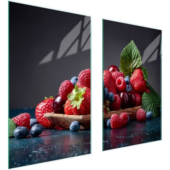 TMK ArtDeko Copri Piano Cottura In Vetro Temperato, 75x52 Cm, 2 Pezzi, Design Pepe, Protezione Anti Graffio E Tagliere