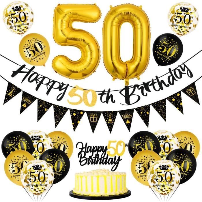 50e anniversaire décorations ballons bannière joyeux anniversaire bannière  noire 50e or numéro ballons or noir 50 ans fête déco fournitures, -   France