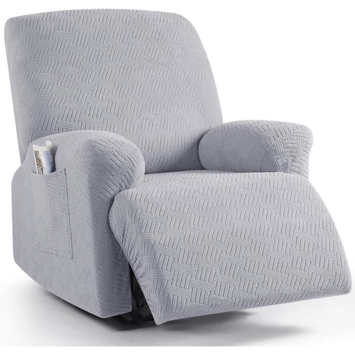 Housse De Fauteuil Relax Extensible Gris - Pour Fauteuil Manuel/électrique, Lavable Machine, Avec Poches Aux Accoudoirs