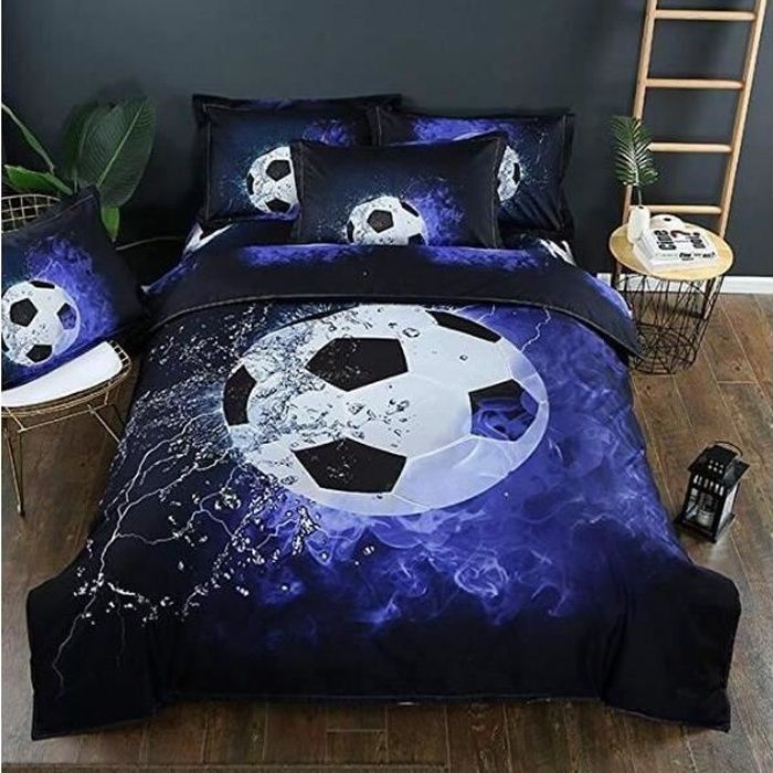Housse de couette et taie (parure de lit) - Imprimée 3D - Football - Microfibre - 150 x 200 cm