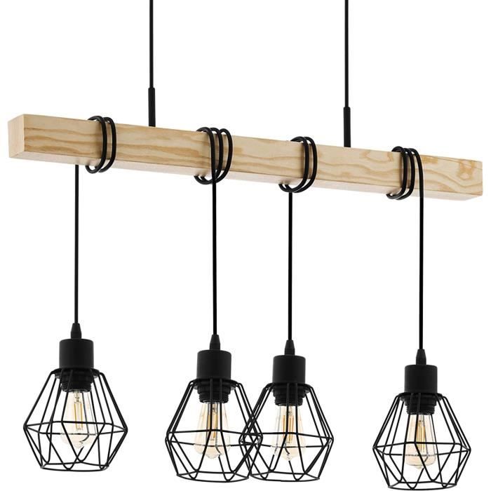 Eglo Suspension Luminaire Ebury, Lustre Chambre Industriel Et Scandinave, Plafonnier Salon Ou Salle à Manger En Métal Noir, Blanc, Douille E27