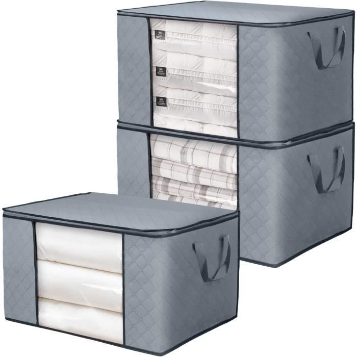 Lot De 3 Sacs De Rangement Couette Épais Non-Tissé - Sous Lit Vêtements Oreillers Jouets Gris